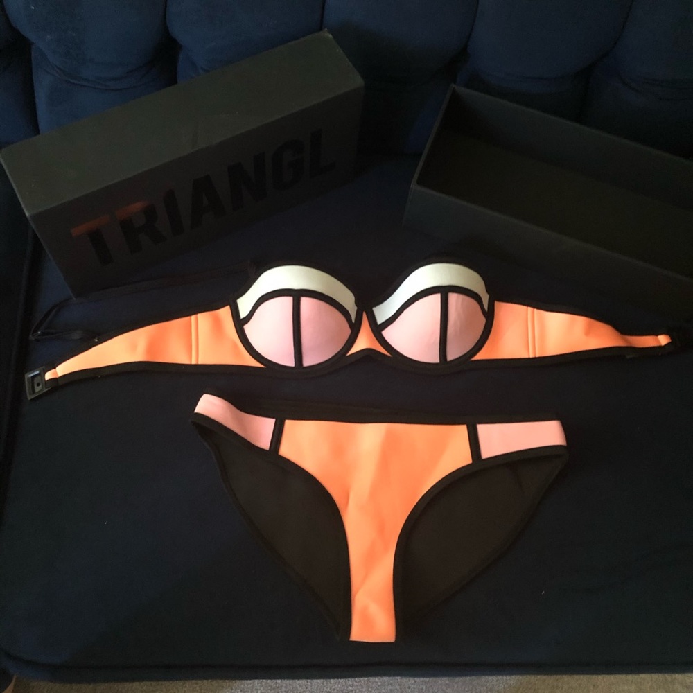 triangl swimwear Neon Coral and Light Pink Contrast Bikini